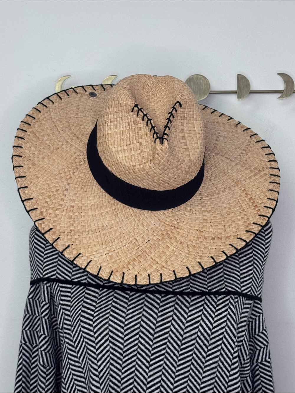 Peter Grimm Raffia Wide Brim Sun Hat Black Bow